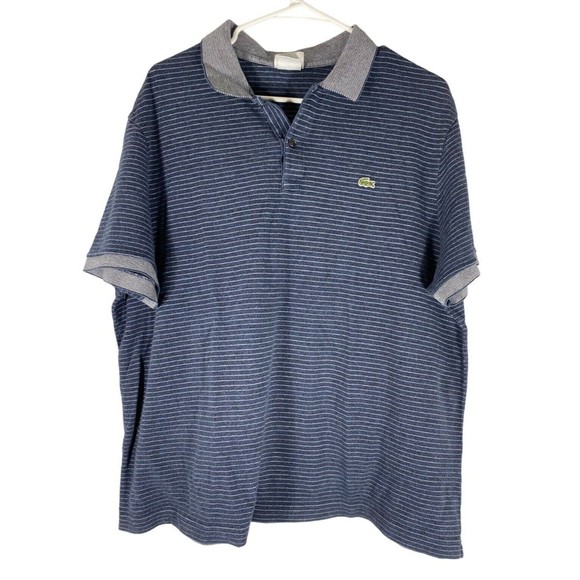Lacoste Polo Shirt Men Size 8 Medium Dark Blue Stripe Short Sleeve - Picture 1 of 12